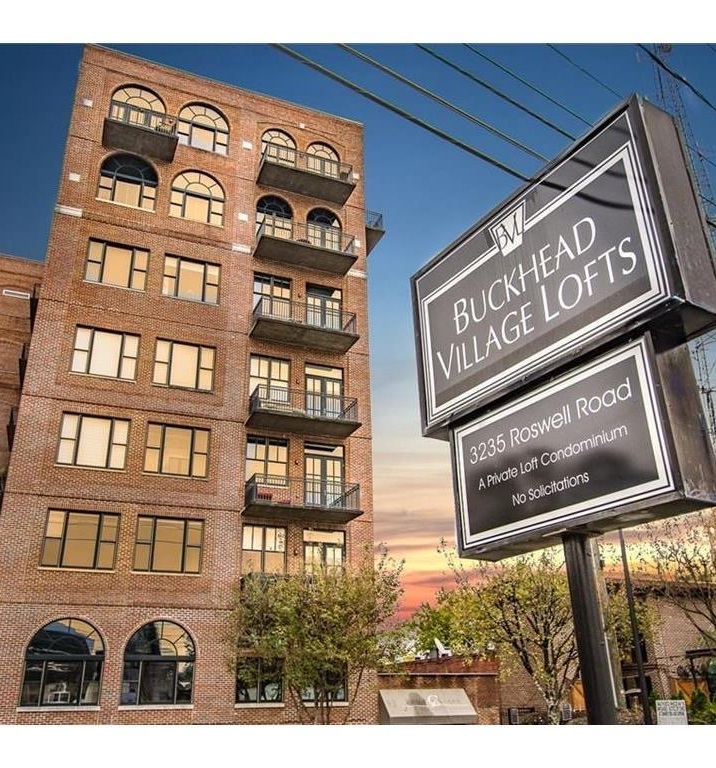 Buckhead Village Lofts building and sign in Atlanta.